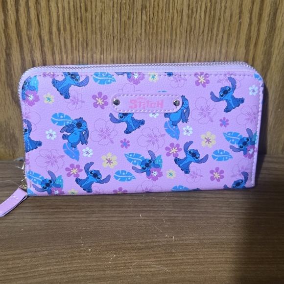 Disney Handbags - Disney Pink Zip Wallet with Blue Stitch Pattern